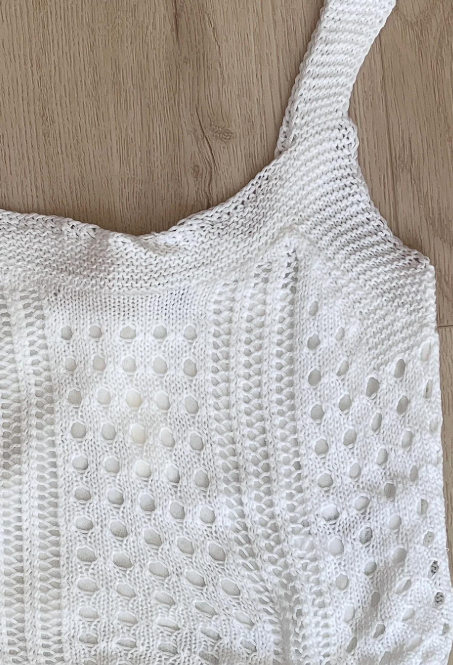 Vintage Havana Girl's Kid Knit Tank Top in white - kids' tank top - detail view