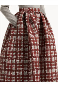 Oscar de la Renta Textured Plaid Printed Circle Skirt in burgundy - women's skirt - alternate view
