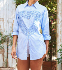 Paparazzi - Menswear Stripe Shirt With Ruffled Heart