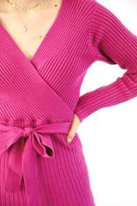 Idem Ditto - Waist Tie Ribbed Knit Mini Dress