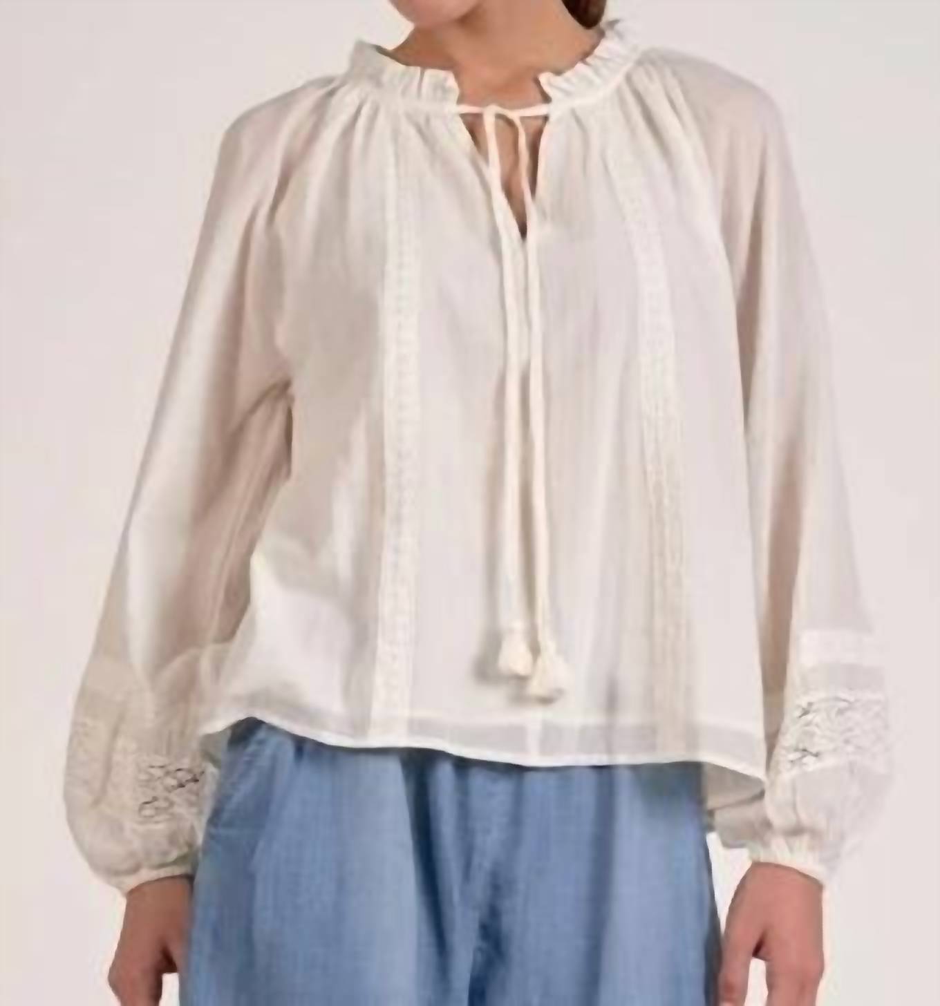 Elan - Long Sleeve V-neck Flowy Top