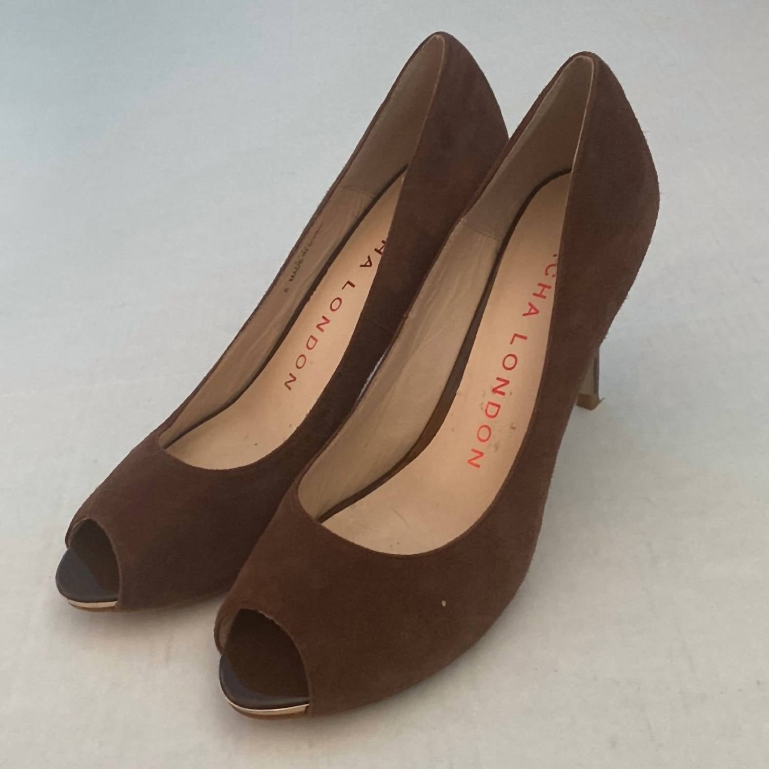 SACHA LONDON Women's Patri Peep-toe Sandals in brown kid suede - women's sandal