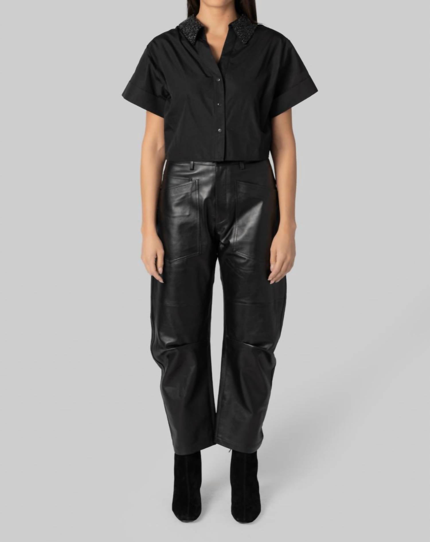 NILI LOTAN Shon Leather Pant in black - women's pants - alternate view
