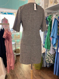 Boho Chic Women's Tweed blend dress with front pleat detail in grey multi - women's dress - detail view