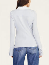 Derek Lam 10 Crosby Ulla Button Down Knit Top in blue - women's long sleeve top - detail view