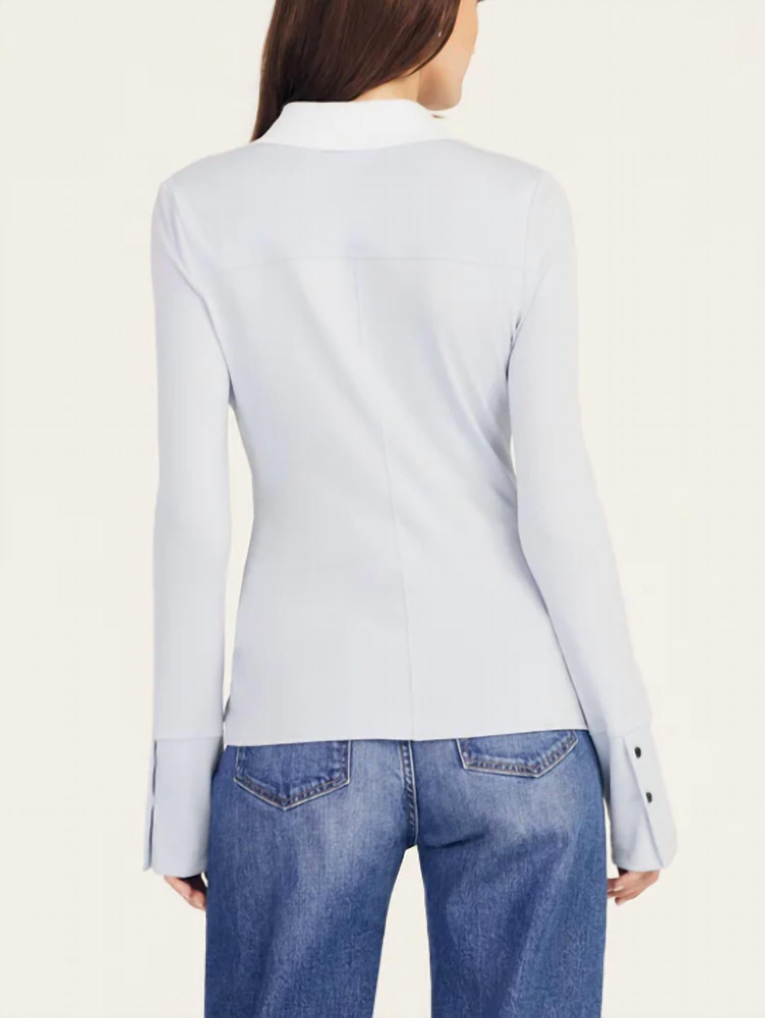 Derek Lam 10 Crosby Ulla Button Down Knit Top in blue - women's long sleeve top - detail view
