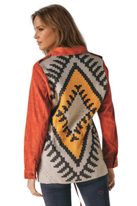 Davi & Dani - Adina Stone Washed Contrast Ethnic Shacket
