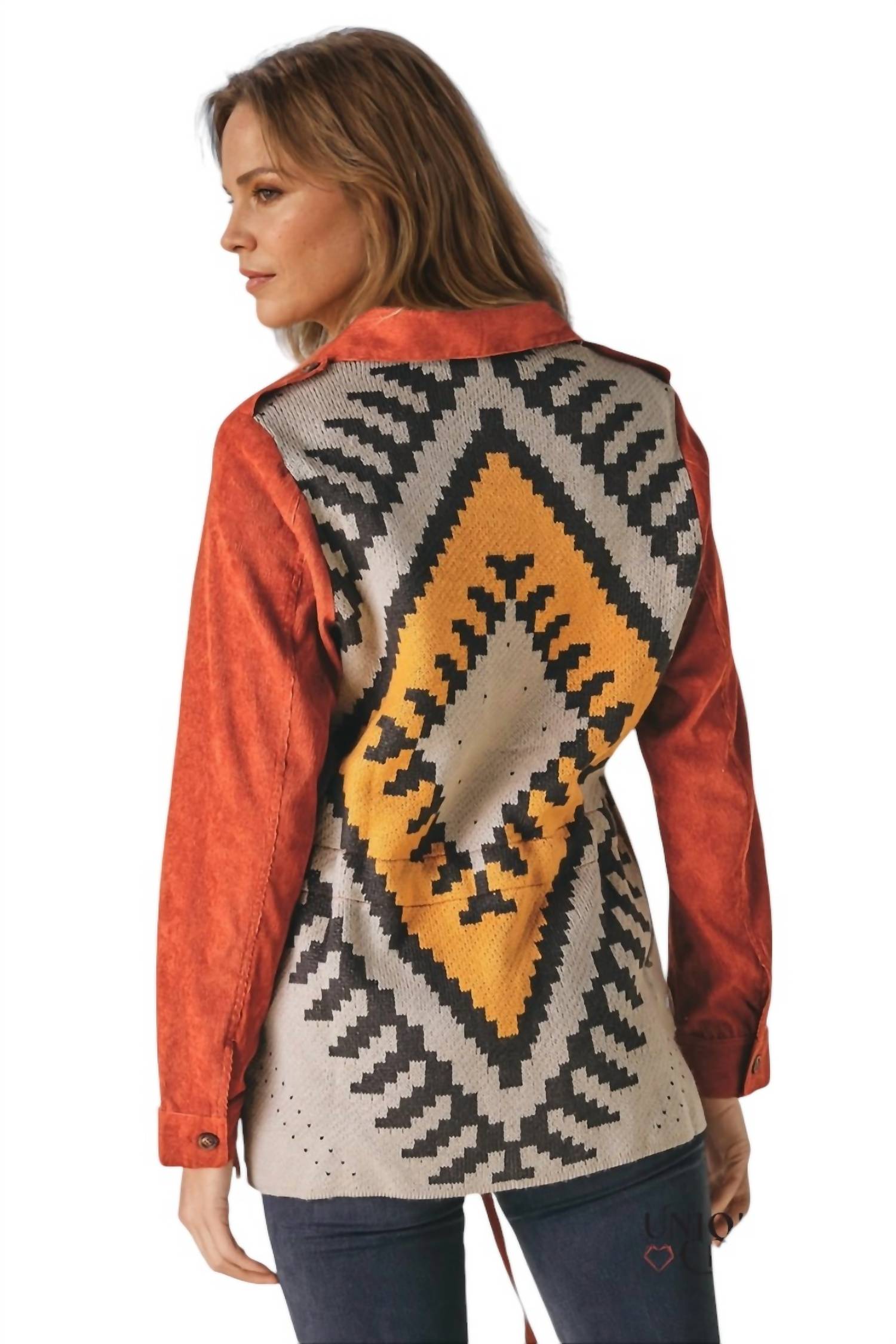 Davi & Dani - Adina Stone Washed Contrast Ethnic Shacket
