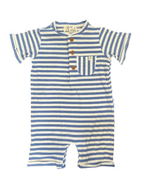 ME & HENRY Boy's Henley Striped Romper in blue white - kids' item
