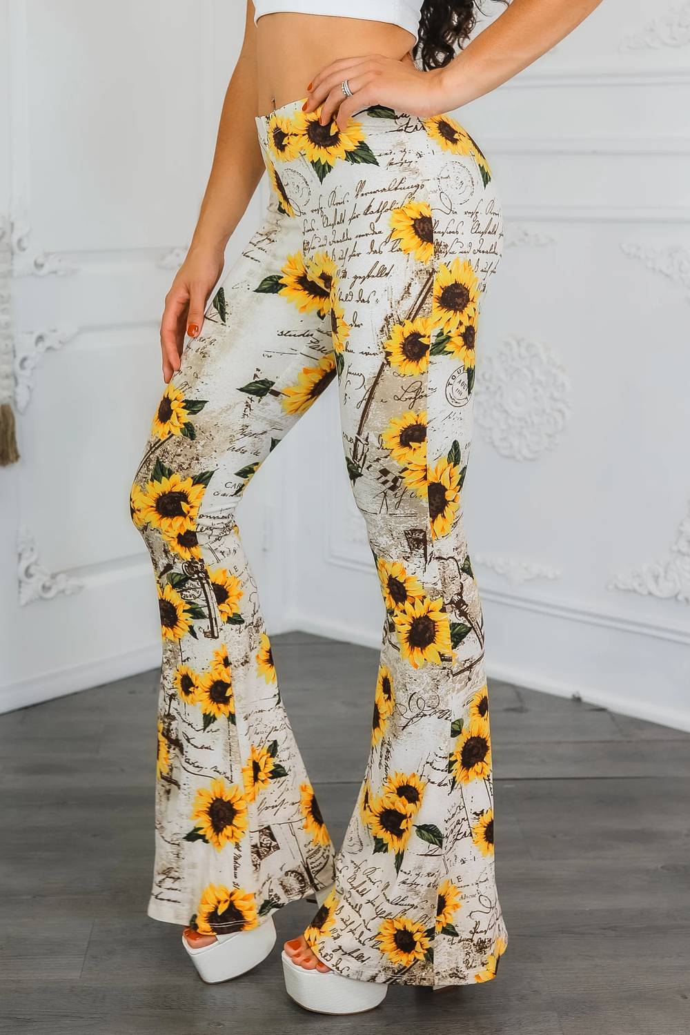 Surelymine - Sunflower Love Letter Buttery Soft Bell Bottom Pant