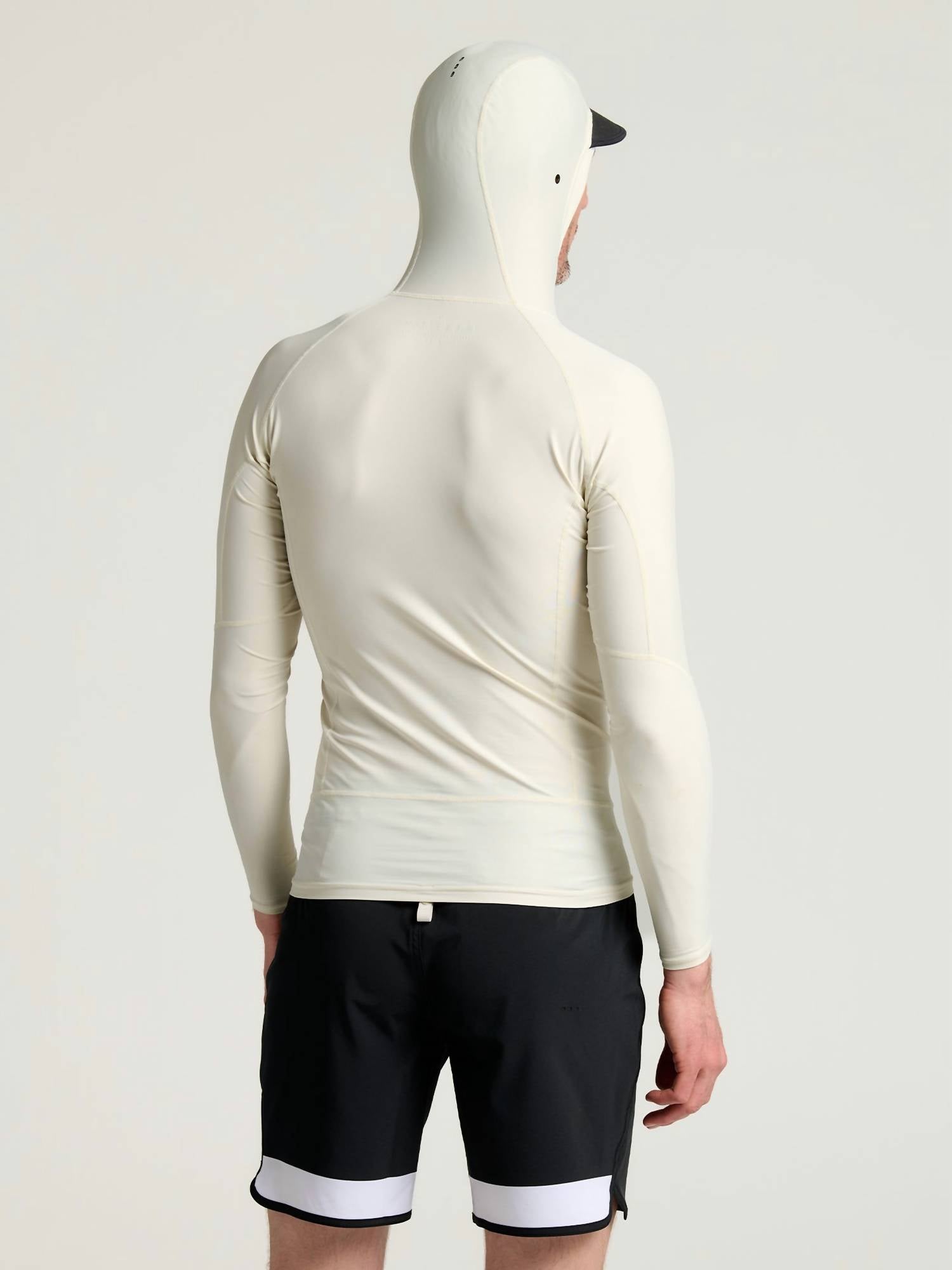 FREE FLY Men's Pinnacle Hooded Rash Guard in birch - men's swimwear - detail view