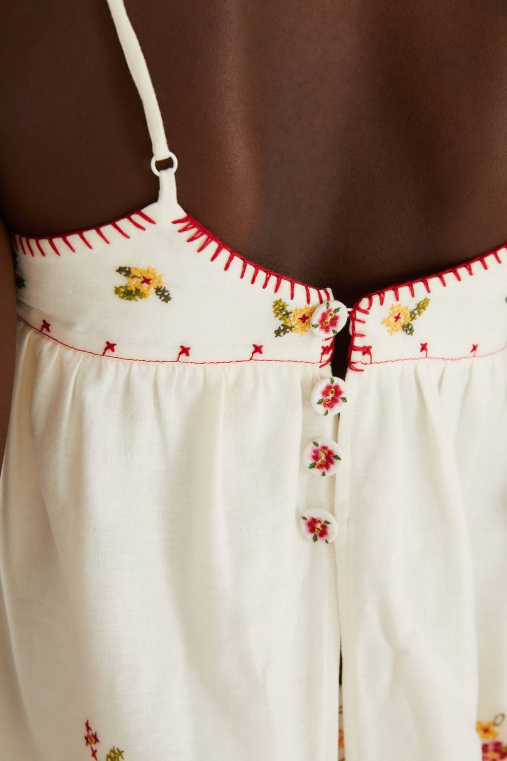 Farm Rio - Flower Embroidery Open Back Sleeveless Blouse