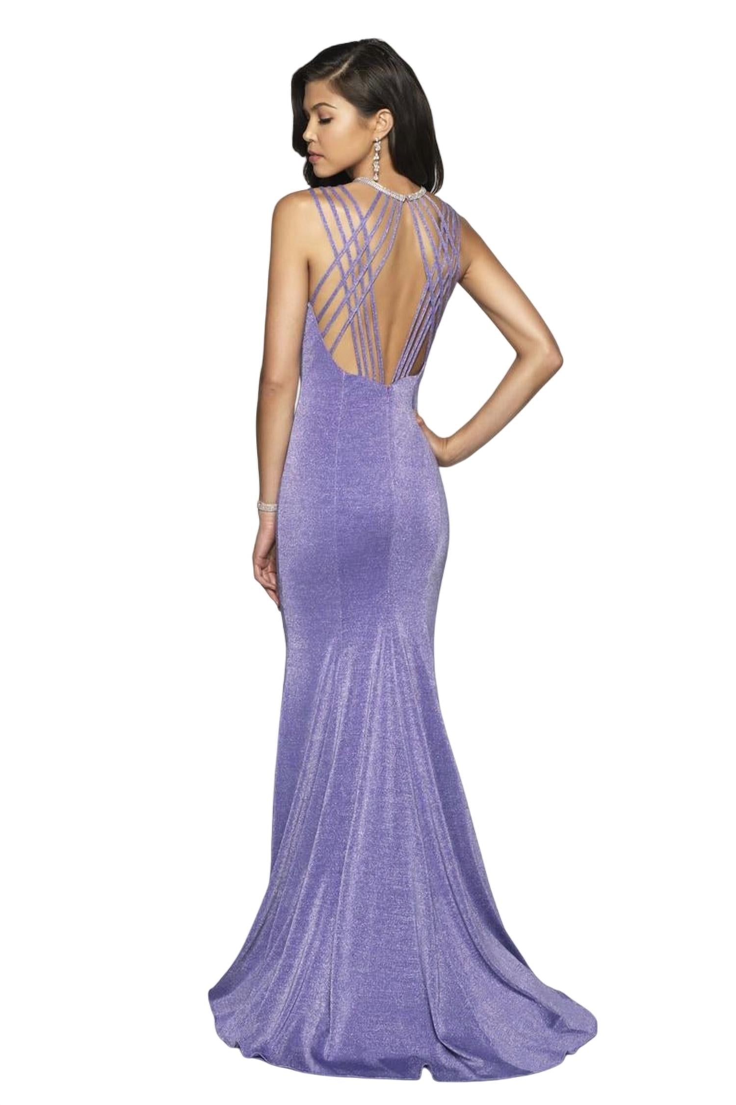 Blush Prom - Shimmer Knit Strappy Back Prom Dress