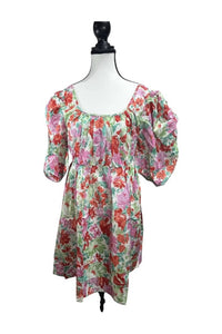 PINCH Puffy Sleeve Floral Mini Dress in coral multi - women's dress - alternate view