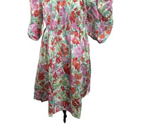 PINCH Puffy Sleeve Floral Mini Dress in coral multi - women's dress - detail view