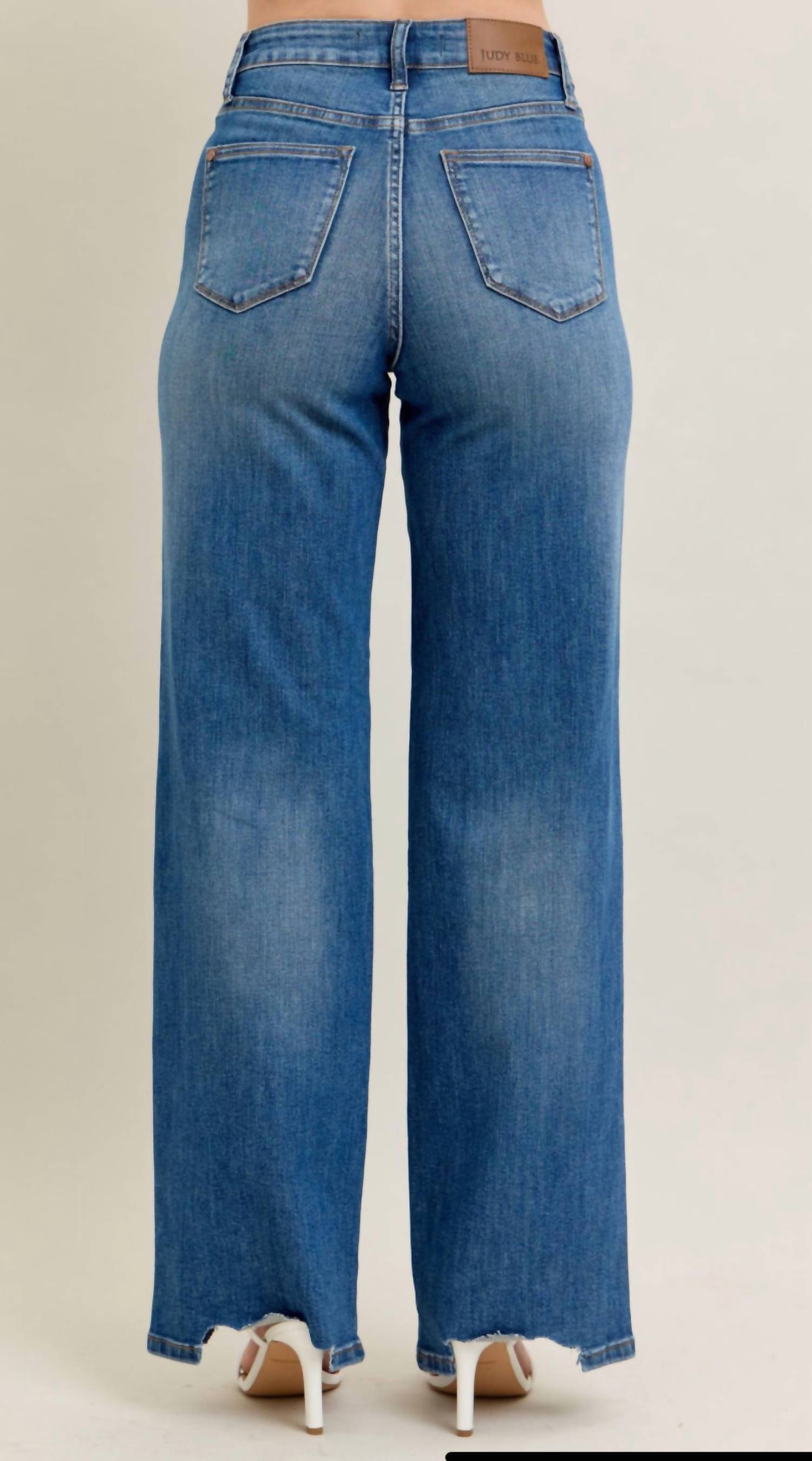 Judy Blue All Chewed Up Wide Leg Jean in blue - women's jeans - alternate view
