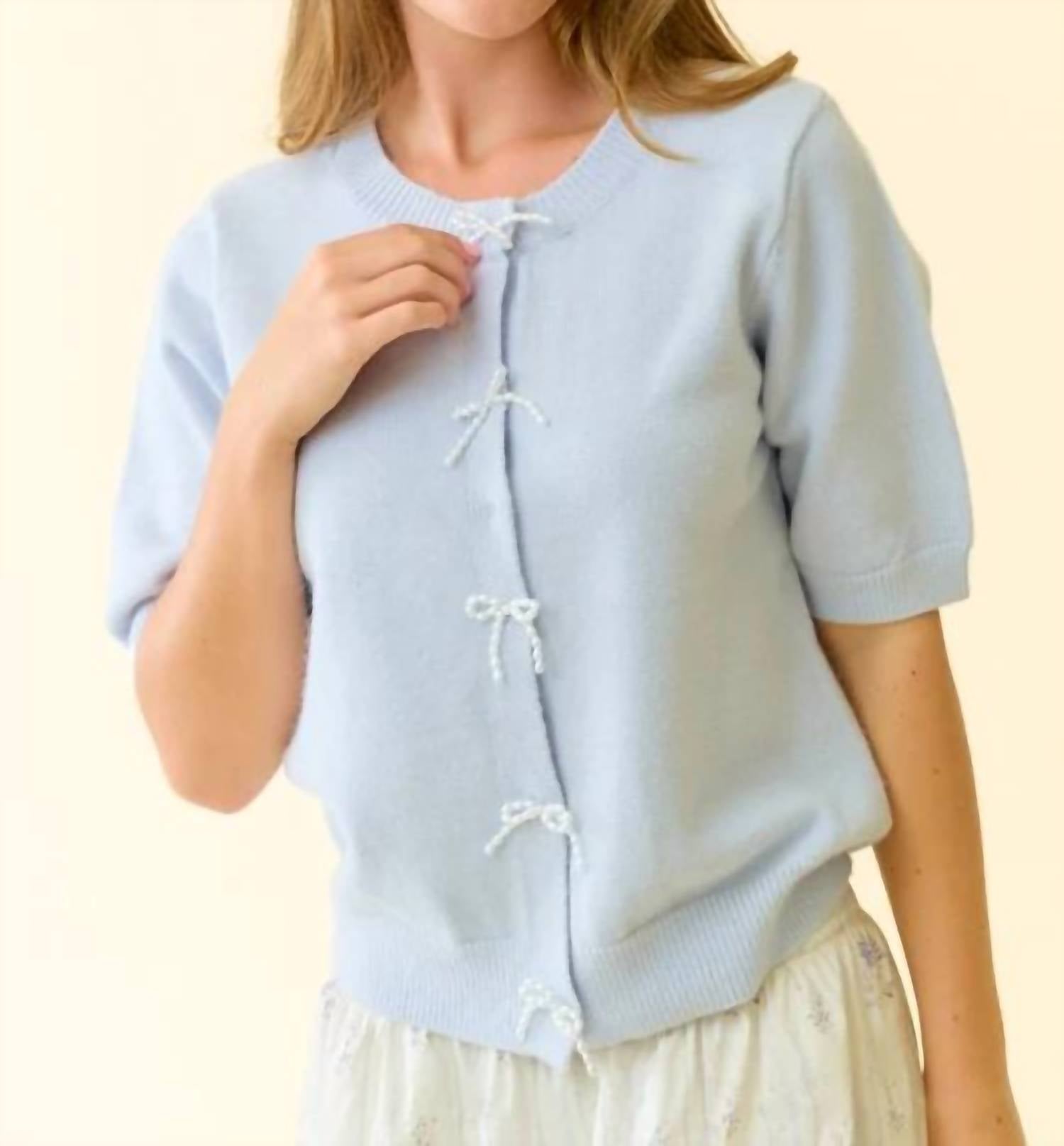 Hem & Thread - Pearl Bow Button Short Sleeve Cardigan