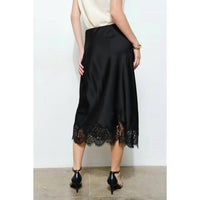 INA Fashion Silky Lace Hemmed Midi Skirt in black - women's skirt - detail view