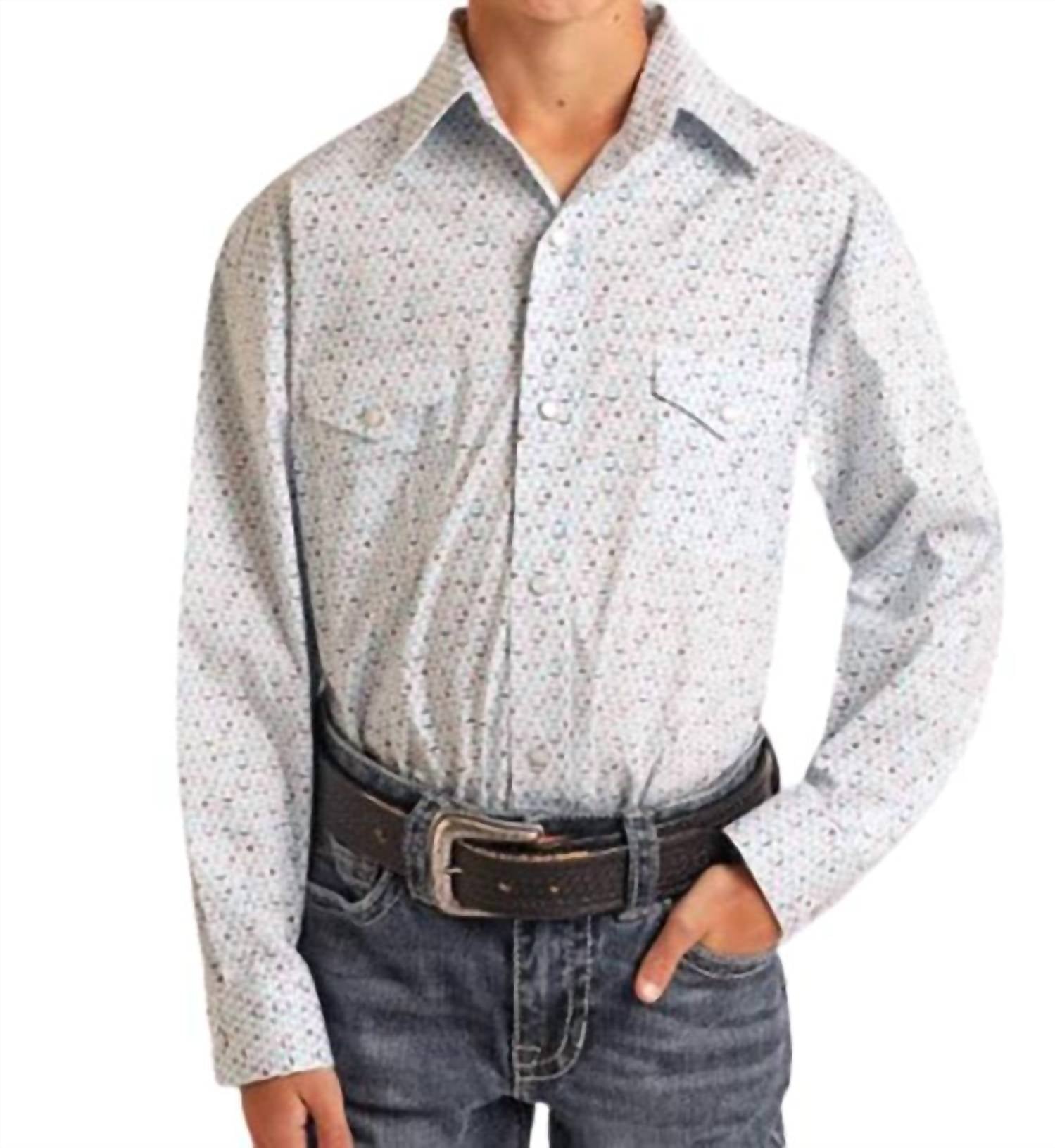 Panhandle - Boys Stretch Geo Print Snap Western Shirt