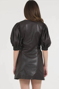 Stellah Vegan Leather Dress in chocolate - women's dress - detail view