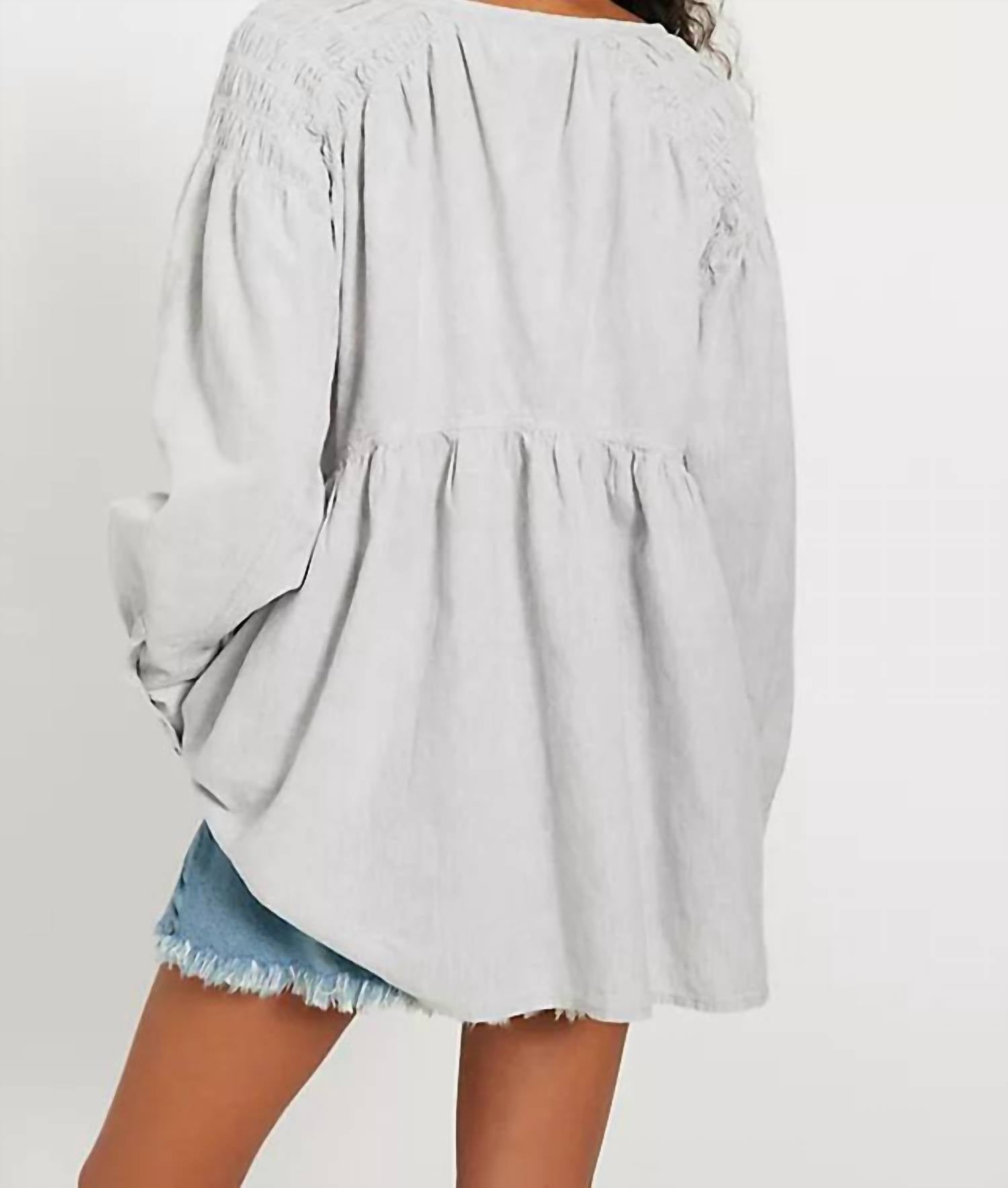 Free People Alana Linen Tunic Top in grey - women's shirt - detail view