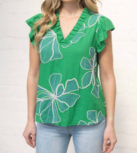 Voy - Applique Floral Ruffle Top