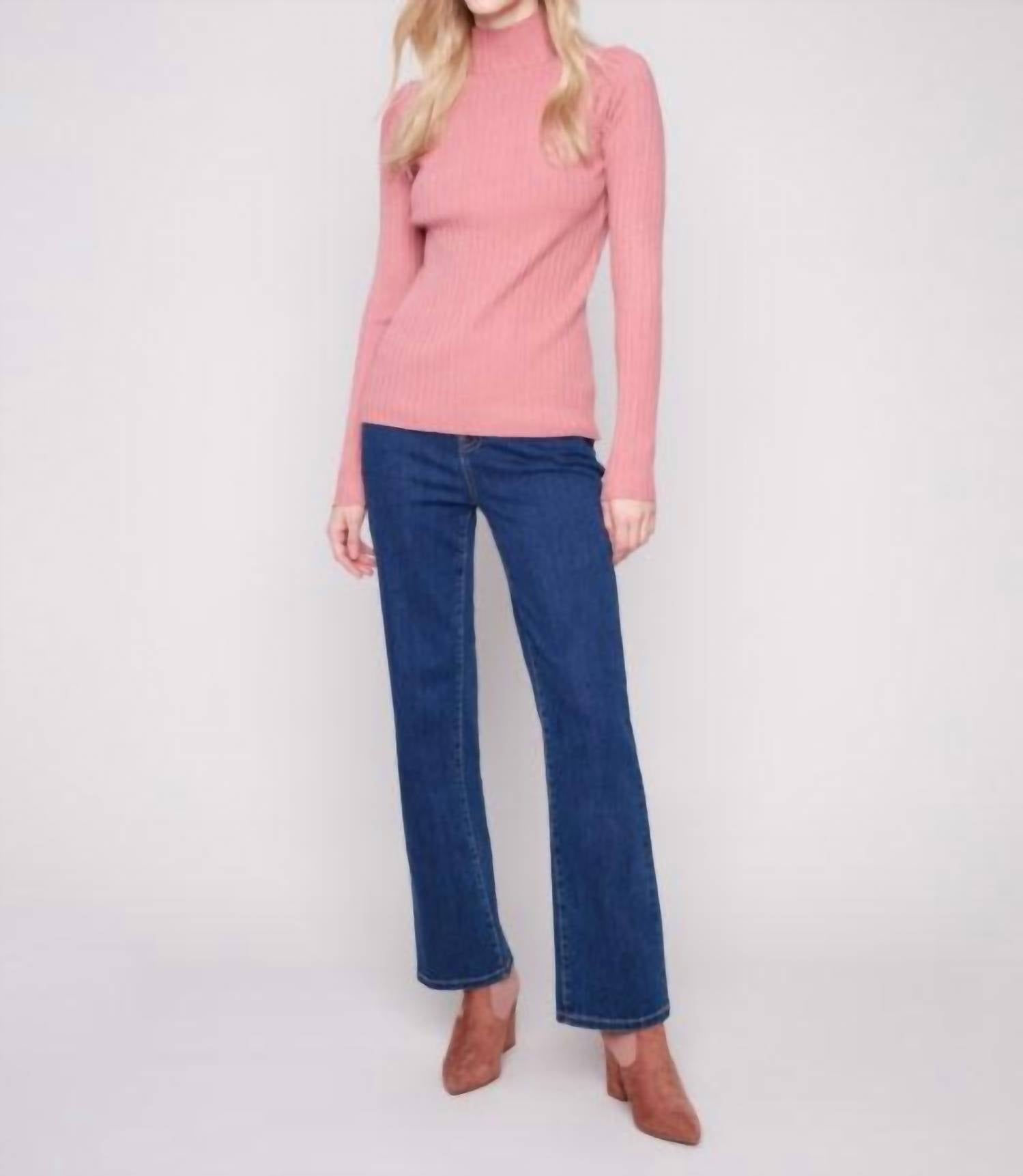 Charlie B - Basic Ribbed Knit Mock Neck Sweater