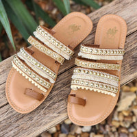 Camel Threads Women's Boho Chic Fringe Sandals in champagne - women's sandal - detail view