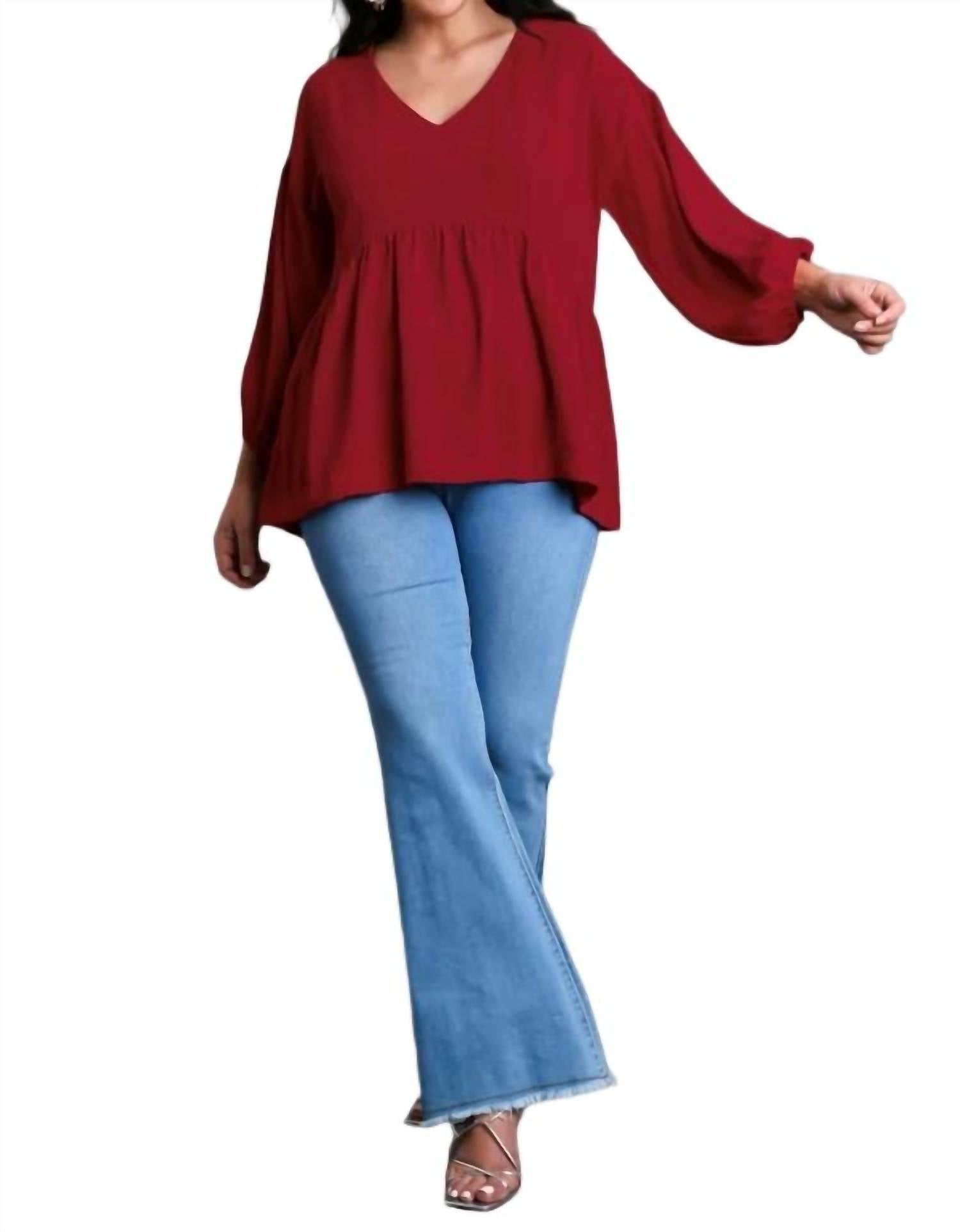 Umgee - V-neck Babydoll Top
