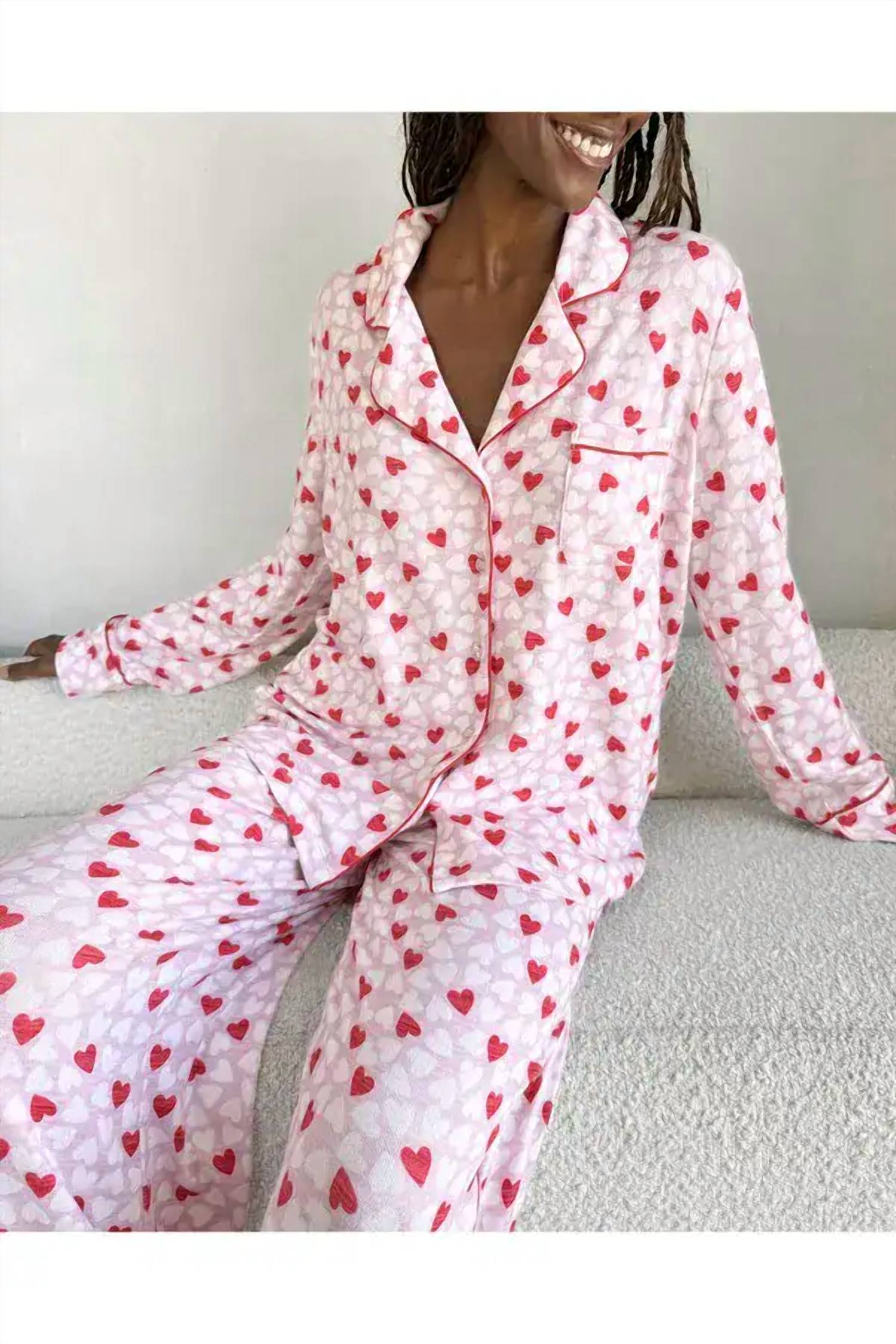 Splendid Candy Heart Pajama Set in pink - women's sleepwear - detail view