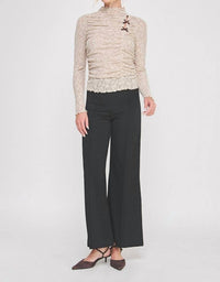 ALLIE ROSE Jacquard Lace Knit Ruched Mock Neck Top in beige 1 - women's long sleeve top - view 4