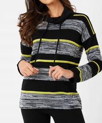 French Kyss - Striped Drawstring Cowl Neck Sweater