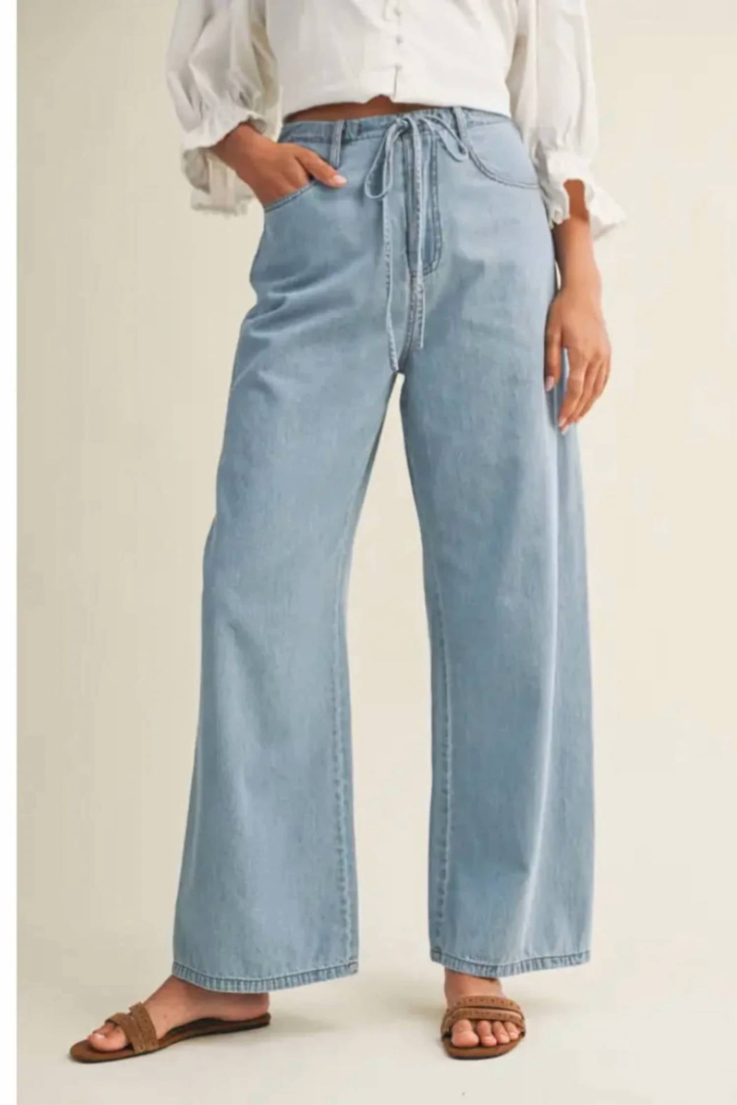 Mustard Seed - High Waist Drawstring Wide Leg Jean