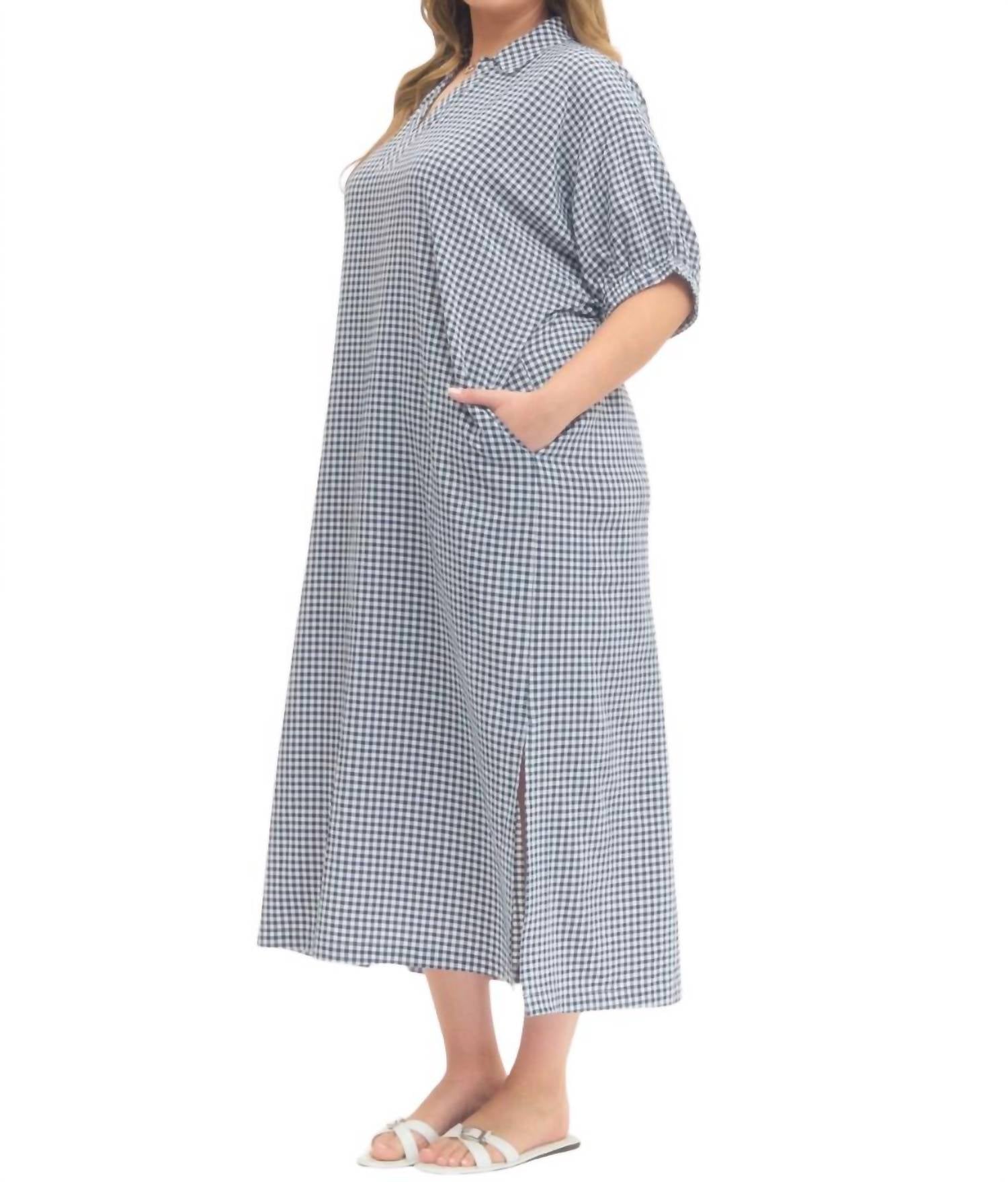 entro I'll Be There Gingham Midi Dress - Plus in navy - women's dress - detail view