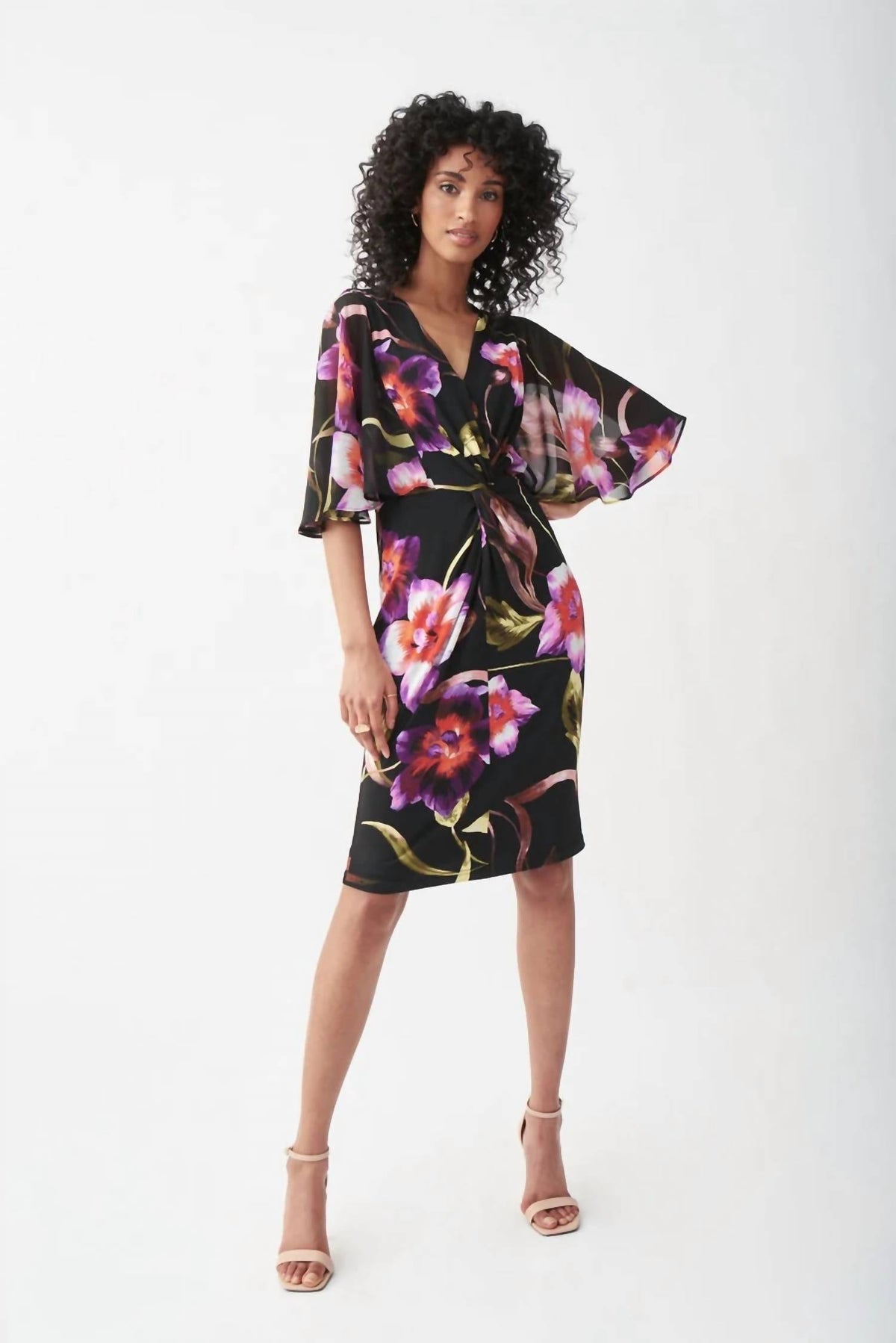 Joseph Ribkoff - Elegant Foiled Chiffon Overlay Sheath Dress