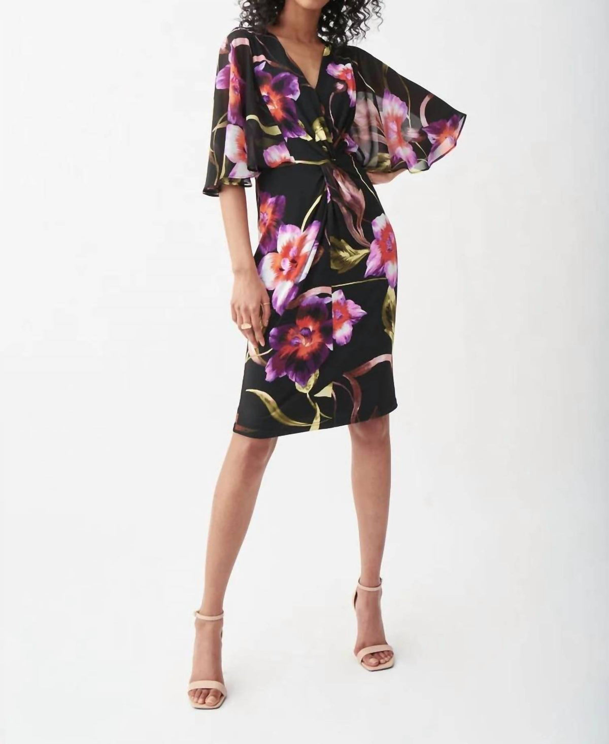 Joseph Ribkoff - Elegant Foiled Chiffon Overlay Sheath Dress