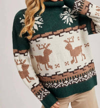 Bluivy - Fair Isle Turtle Neck Reindeer Knit Sweater