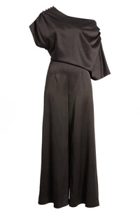 ELLIATT Amari Off Shoulder Wide Leg Satin Jumpsuit in black - women's pants - view 5