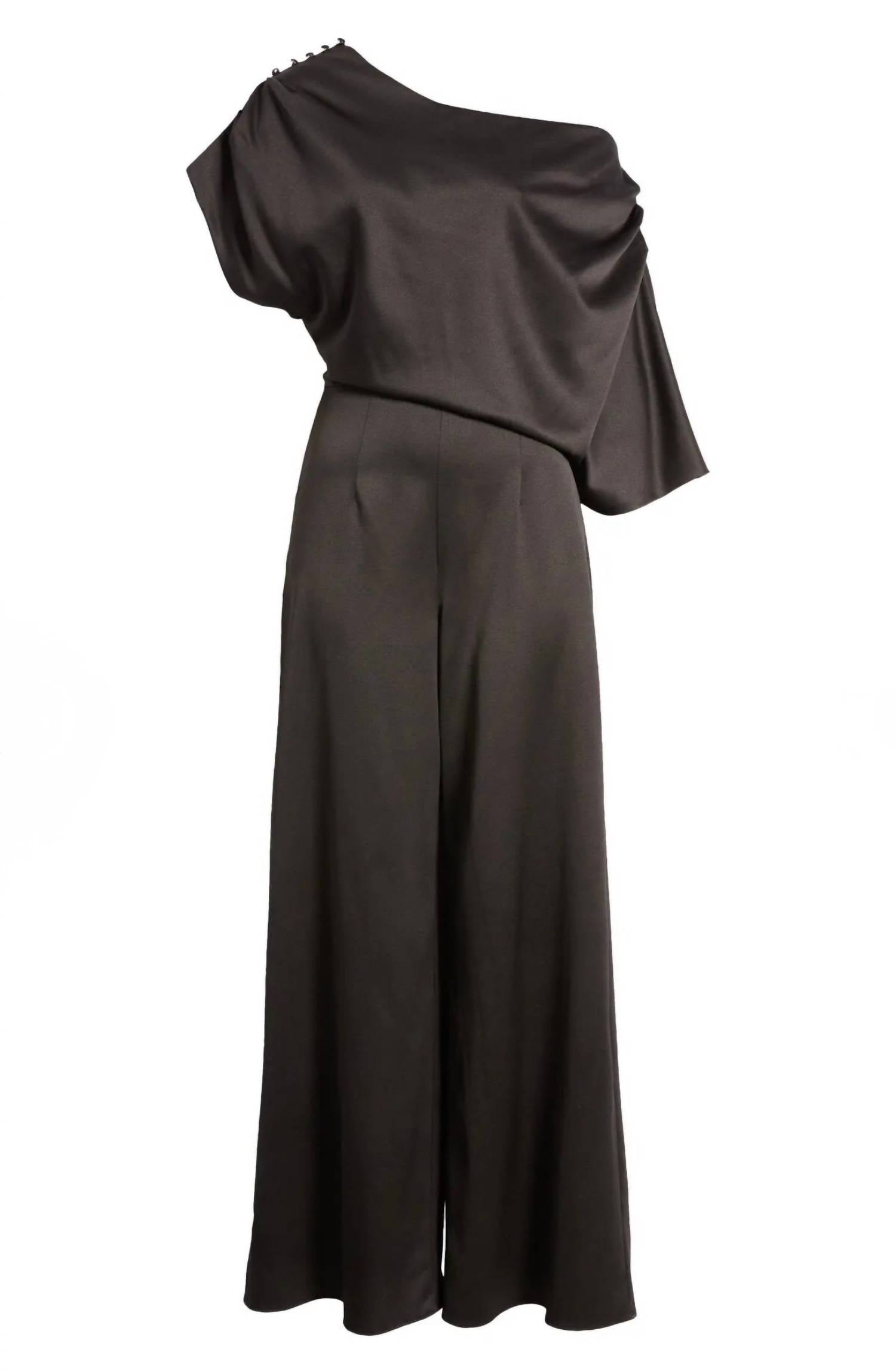 ELLIATT Amari Off Shoulder Wide Leg Satin Jumpsuit in black - women's pants - view 5