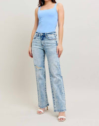 Judy Blue - High Waist Mineral Wash Destroy 90's Straight Jeans