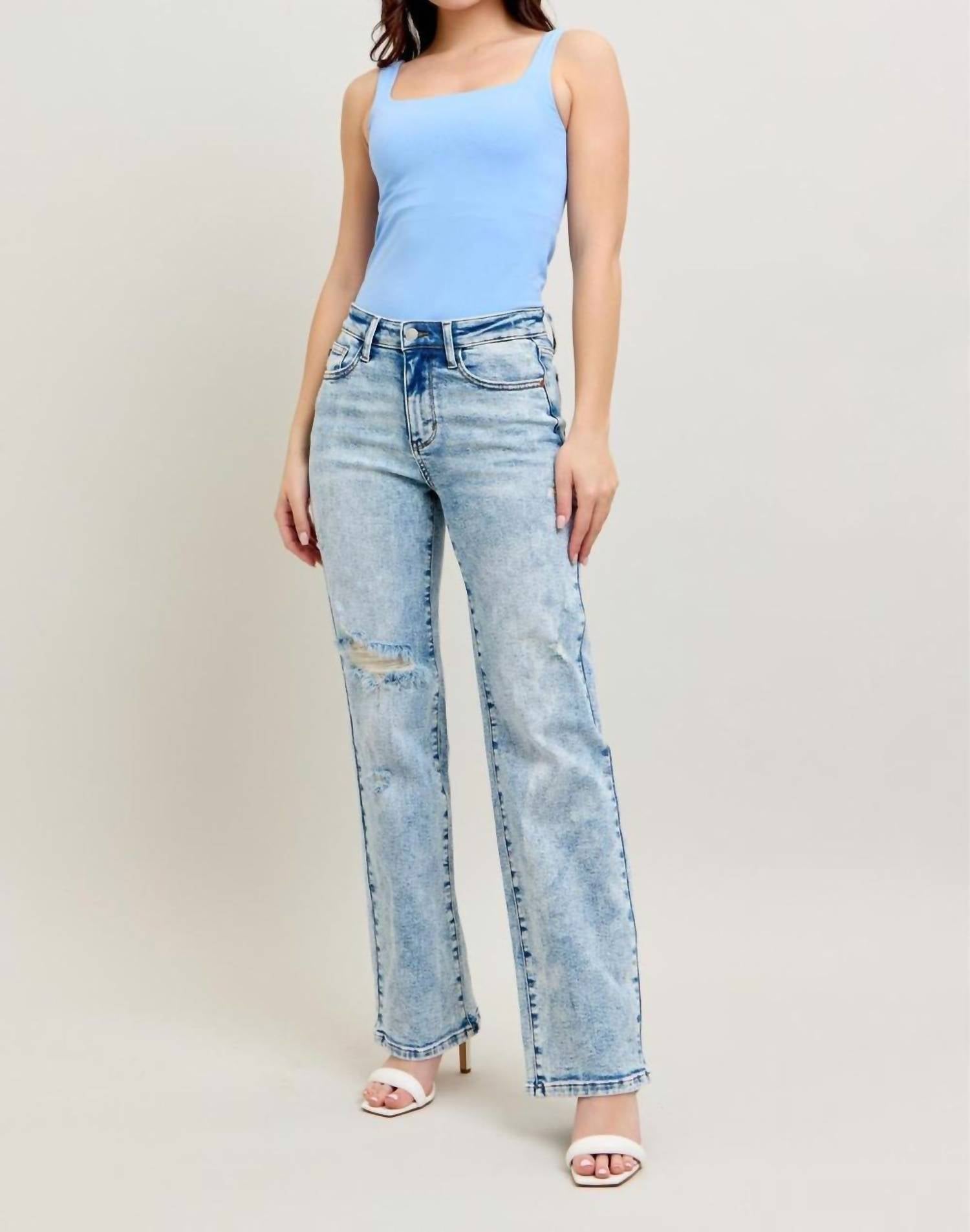 Judy Blue - High Waist Mineral Wash Destroy 90's Straight Jeans