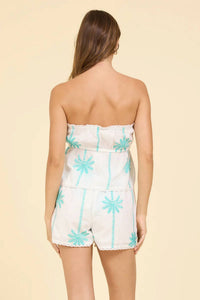 SURF GYPSY Striped Palm Tube Top in white and teal - women's tank top - alternate view