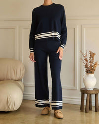 Skies Are Blue - Tori Long Sleeve Crew Neck With Stripe Hem Sweater & Knit Pants Set
