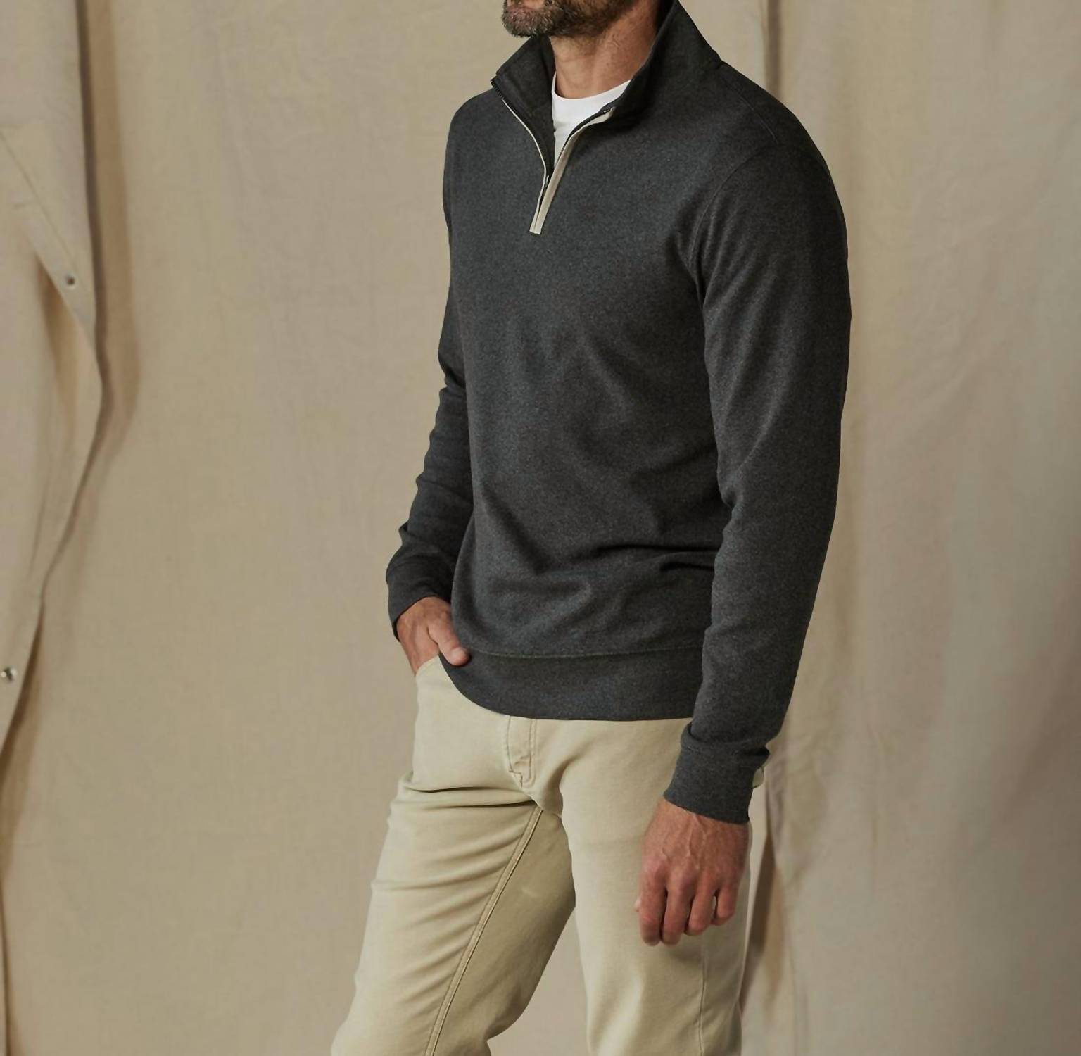 The Normal Brand Puremeso Weekend Quarterzip Sweatshirt in charcoal - men's shirt