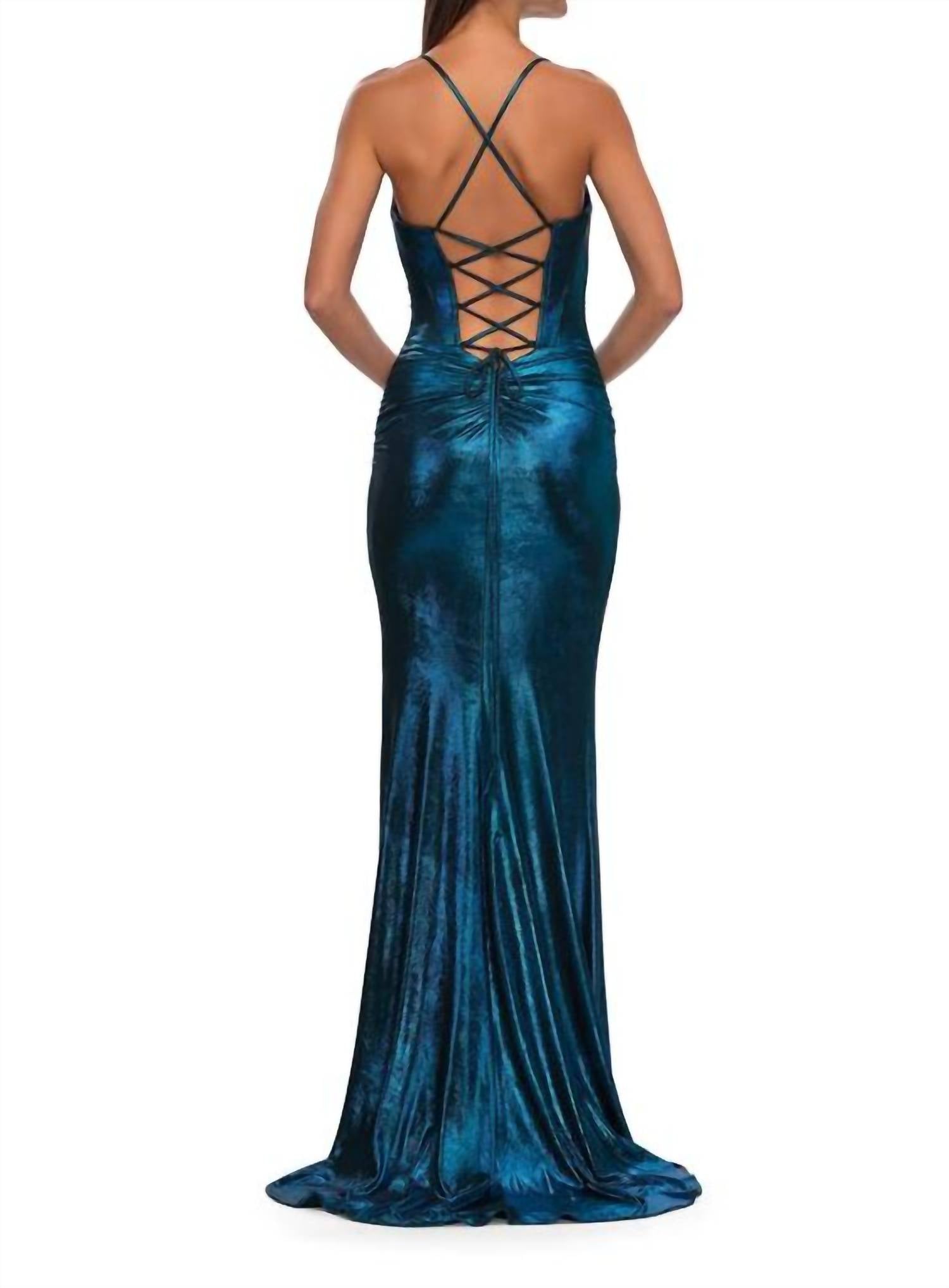 La Femme - Metallic Rhinestone Edge Gown