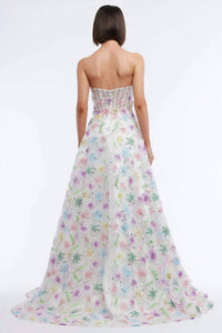 Vienna Prom - Strapless Corset Floral Appliques Prom Gown