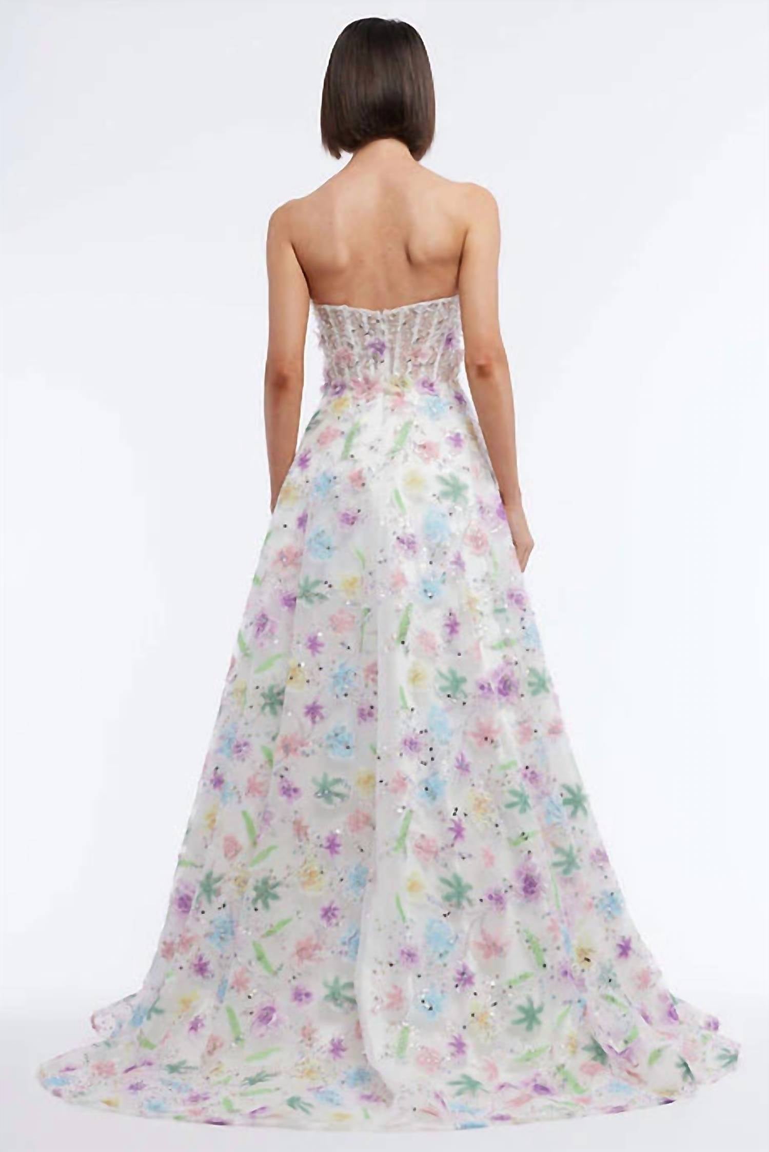 Vienna Prom - Strapless Corset Floral Appliques Prom Gown