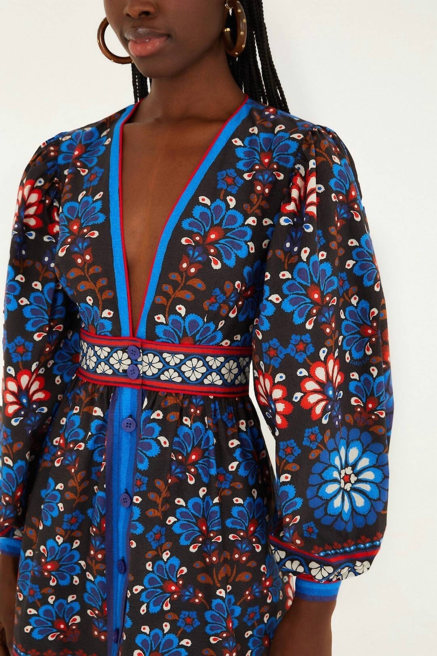 FARM RIO Latina Scarf Mini Dress in black - women's dress - detail view