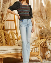 Savanna Jane - Smocked Crop Top With Colorful Embroidered Front