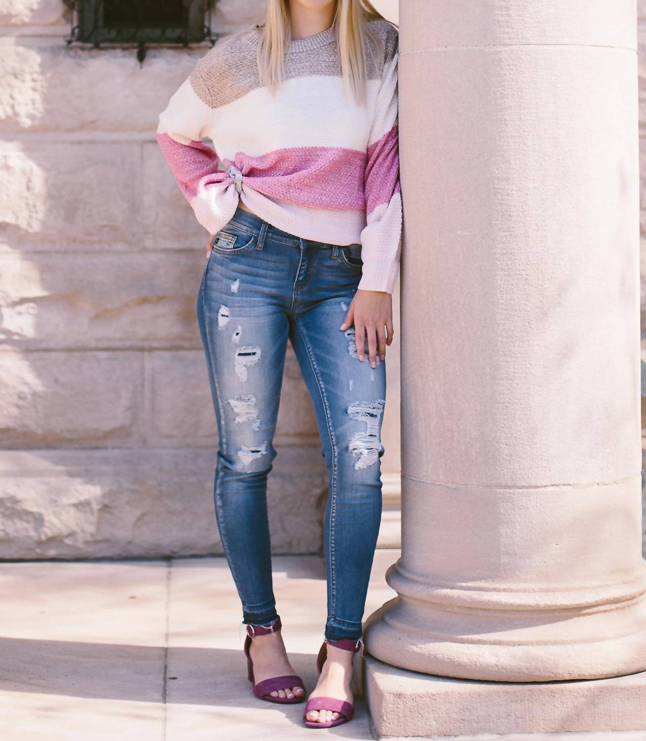 Hem & Thread - Color Block Striped Knit Sweater